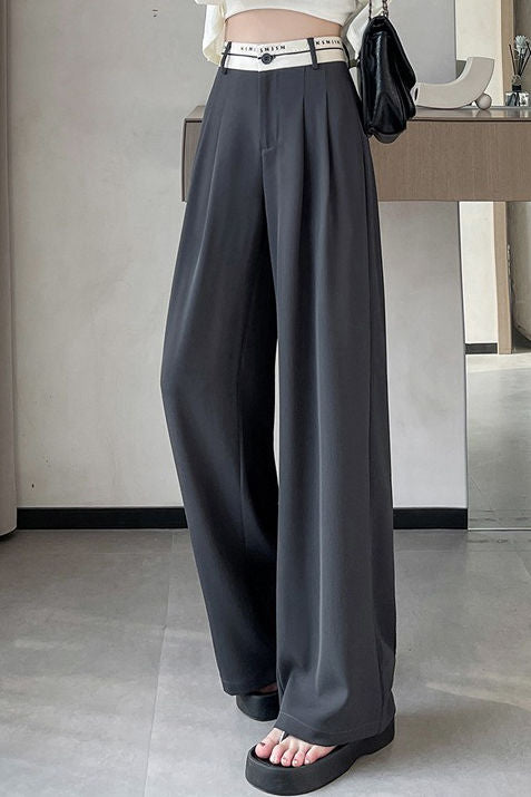 Lettered high-waisted floor-length casual pants - liwisi