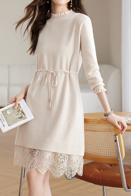 Pearl Beaded Decor Knit Dress - 2 Colors Available - liwisi