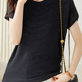 Solid color textured knit T-shirt - liwisi