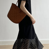 Spliced polka dot solid color dress - liwisi