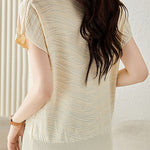 Solid color textured knit T-shirt - liwisi