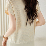 Solid color textured knit T-shirt - liwisi