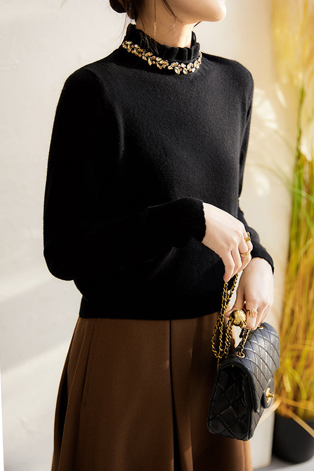 Elegant Ruffle Collar Knit Sweater - liwisi