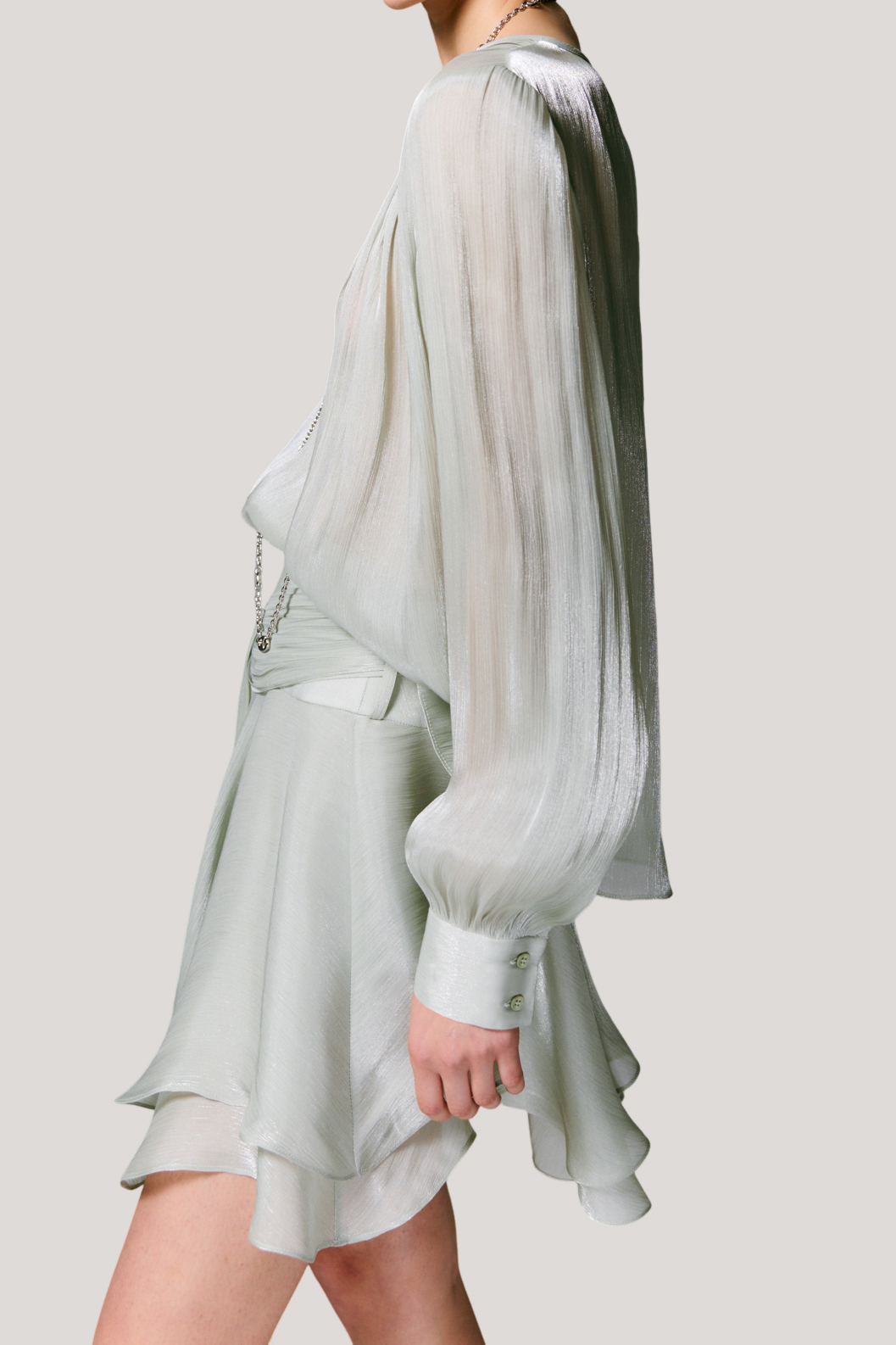 V-neck long sleeve shirt with tie and short skirt two-piece set - liwisi