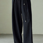 Textured off-shoulder fitted top with side pleats, loose pleated wide-leg pants two-piece set - liwisi