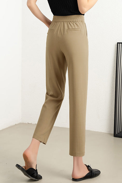 Solid color straight leg nine-point pants - liwisi