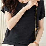 Solid color textured knit T-shirt - liwisi