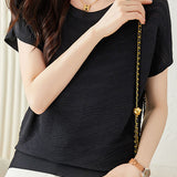 Solid color textured knit T-shirt - liwisi