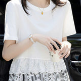 Round neck color block spliced top - liwisi