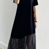 Spliced polka dot solid color dress - liwisi