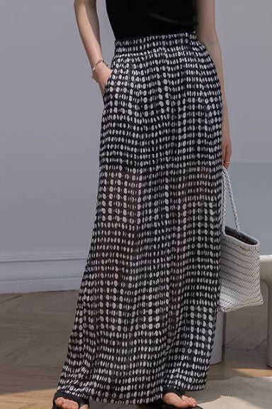 Black and white polka dot casual high-waisted wide-leg pants - liwisi