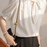 Polka dot bow tie short sleeve shirt - liwisi