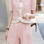 Round neck short sleeve hollow top and shorts two-piece set - liwisi