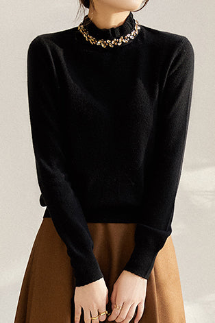Elegant Ruffle Collar Knit Sweater - liwisi