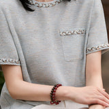 Sequin round neck short sleeve T-shirt - liwisi
