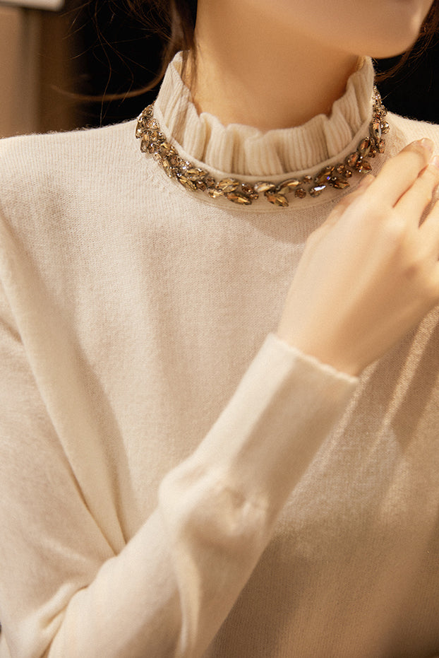 Elegant Ruffle Collar Knit Sweater - liwisi