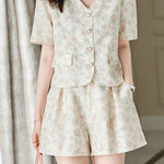 Oil painting print short sleeve shirt with matching shorts set - liwisi