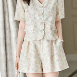 Oil painting print short sleeve shirt with matching shorts set - liwisi