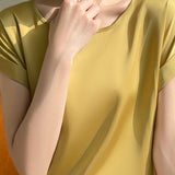 Satin drop shoulder round neck T-shirt - liwisi