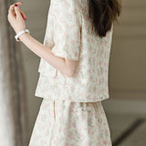 Oil painting print short sleeve shirt with matching shorts set - liwisi
