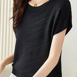 Solid color textured knit T-shirt - liwisi