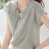 Round neck tie detail raglan sleeve shirt - liwisi