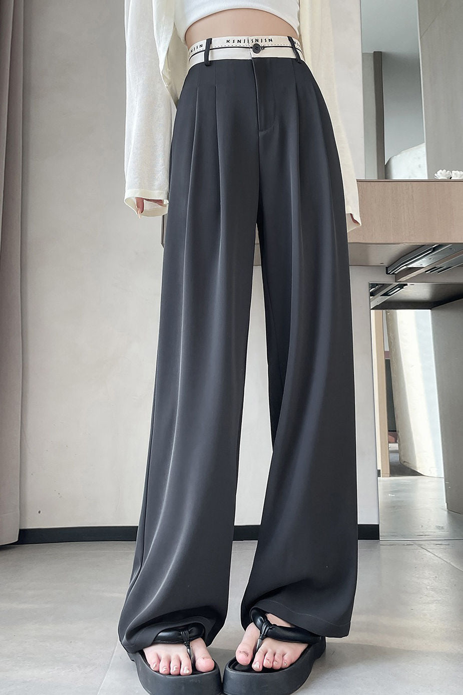 Lettered high-waisted floor-length casual pants - liwisi