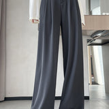 Lettered high-waisted floor-length casual pants - liwisi