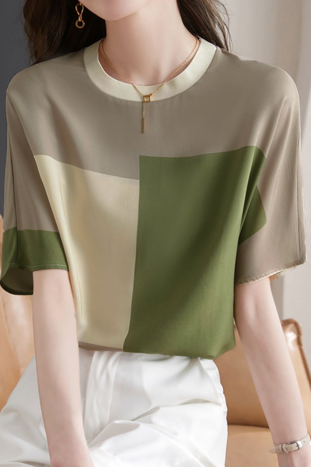 Stylish Color-blocked T-shirt - liwisi