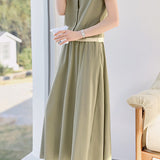 Color block faux two-piece casual T-shirt and A-line skirt set - liwisi