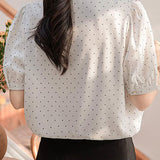 Polka dot bow tie short sleeve shirt - liwisi