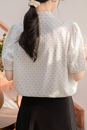 Polka dot bow tie short sleeve shirt - liwisi