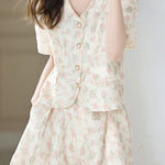 Oil painting print short sleeve shirt with matching shorts set - liwisi