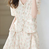 Oil painting print short sleeve shirt with matching shorts set - liwisi
