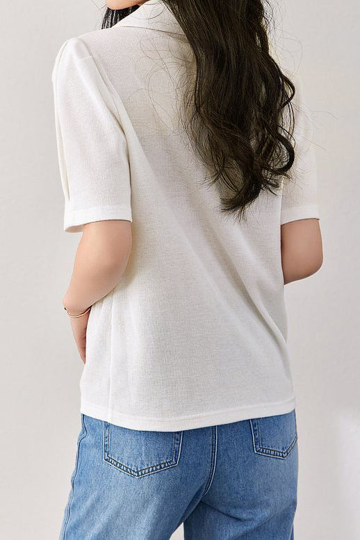 Minimalist waffle textured bubble short sleeve polo shirt - liwisi