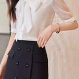 Ribbon Bow Tie Neck Shirt - liwisi