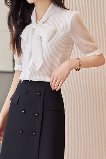 Ribbon Bow Tie Neck Shirt - liwisi