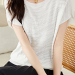 Solid color textured knit T-shirt - liwisi