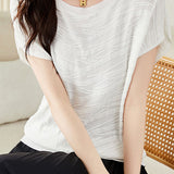 Solid color textured knit T-shirt - liwisi