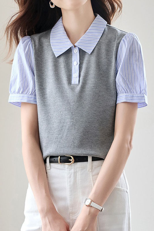 Trendy faux two-piece striped shirt - liwisi