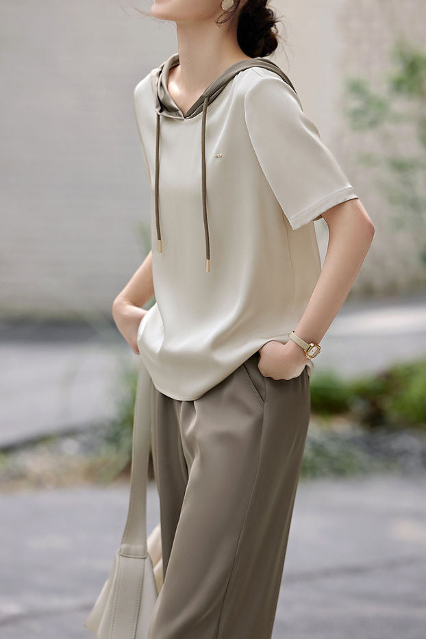 Minimalist color block satin two-piece set - liwisi