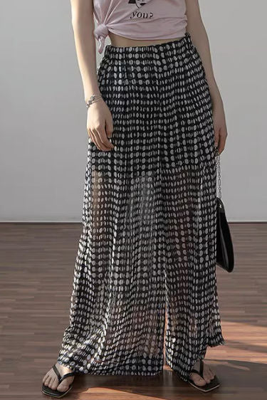 Black and white polka dot casual high-waisted wide-leg pants - liwisi