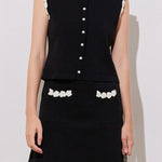 Crocheted beaded sleeveless knit top with matching skirt set - liwisi