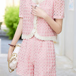 Round neck short sleeve hollow top and shorts two-piece set - liwisi