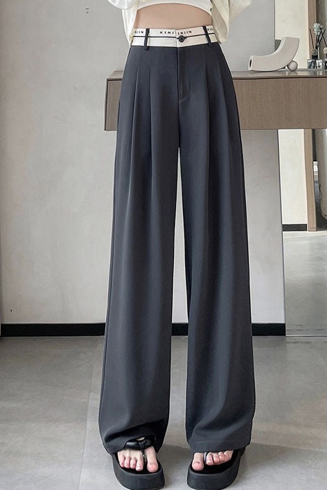 Lettered high-waisted floor-length casual pants - liwisi