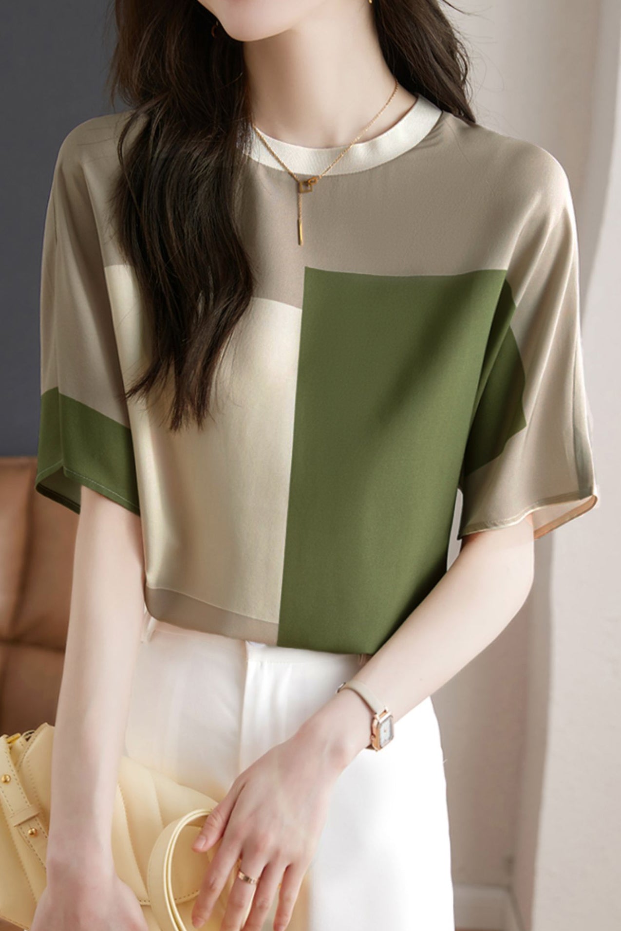 Stylish Color-blocked T-shirt - liwisi