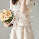 Oil painting print short sleeve shirt with matching shorts set - liwisi