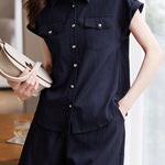 Loose cap sleeve shirt and wide-leg shorts set - liwisi