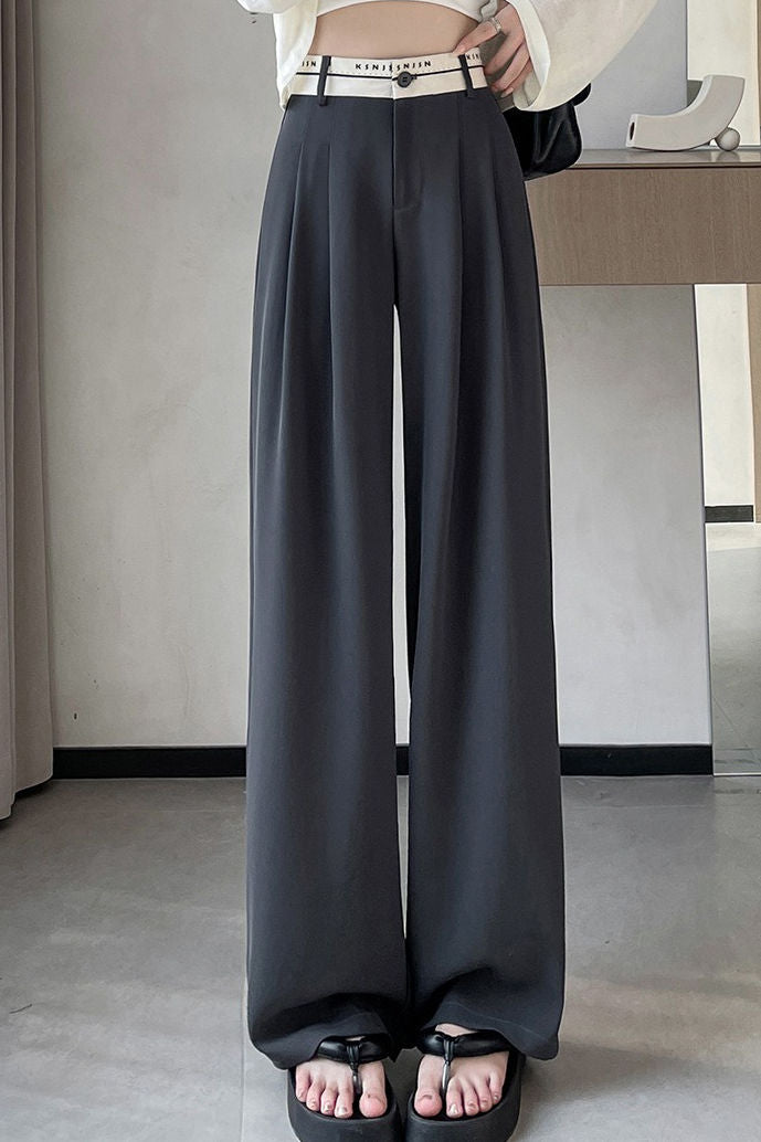 Lettered high-waisted floor-length casual pants - liwisi
