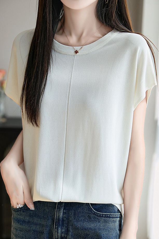 Minimalist versatile round neck top - liwisi